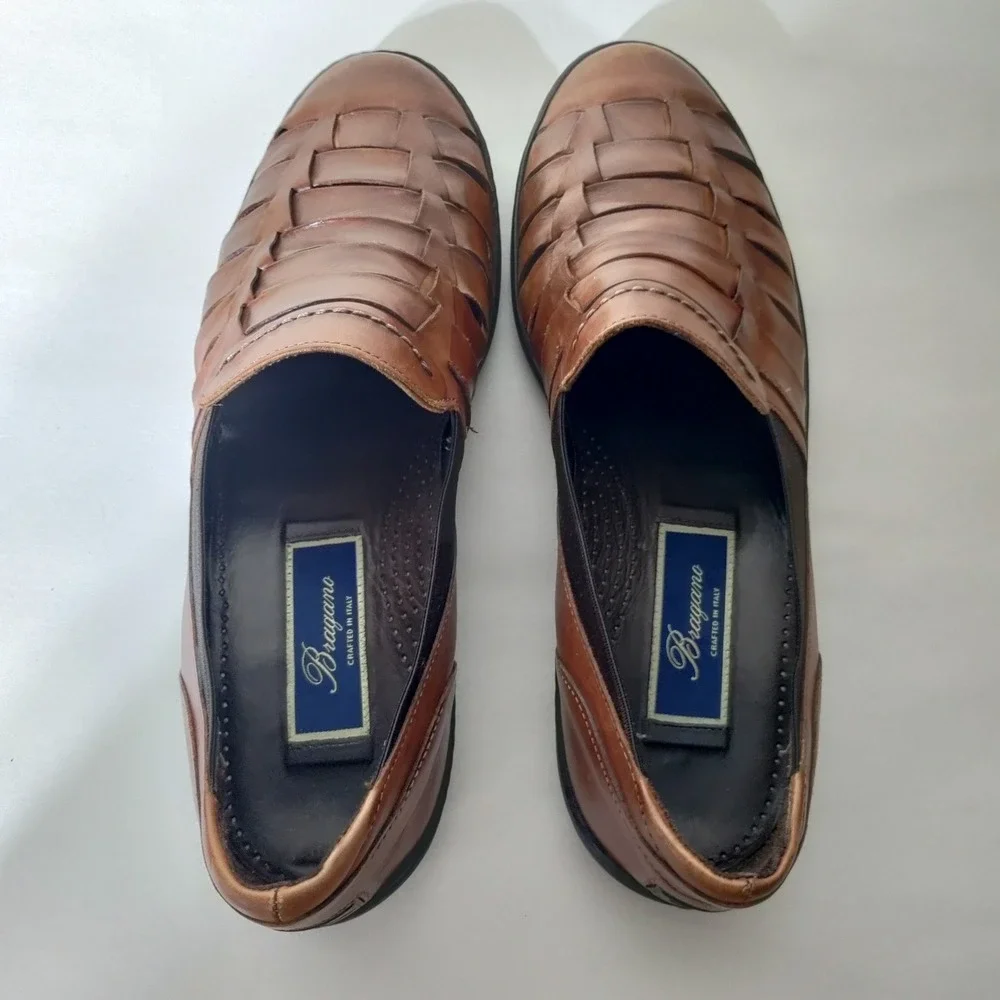Bragano By Cole Haan Brown Woven Leather Huarache Slip On Loafers Shoes Size 9